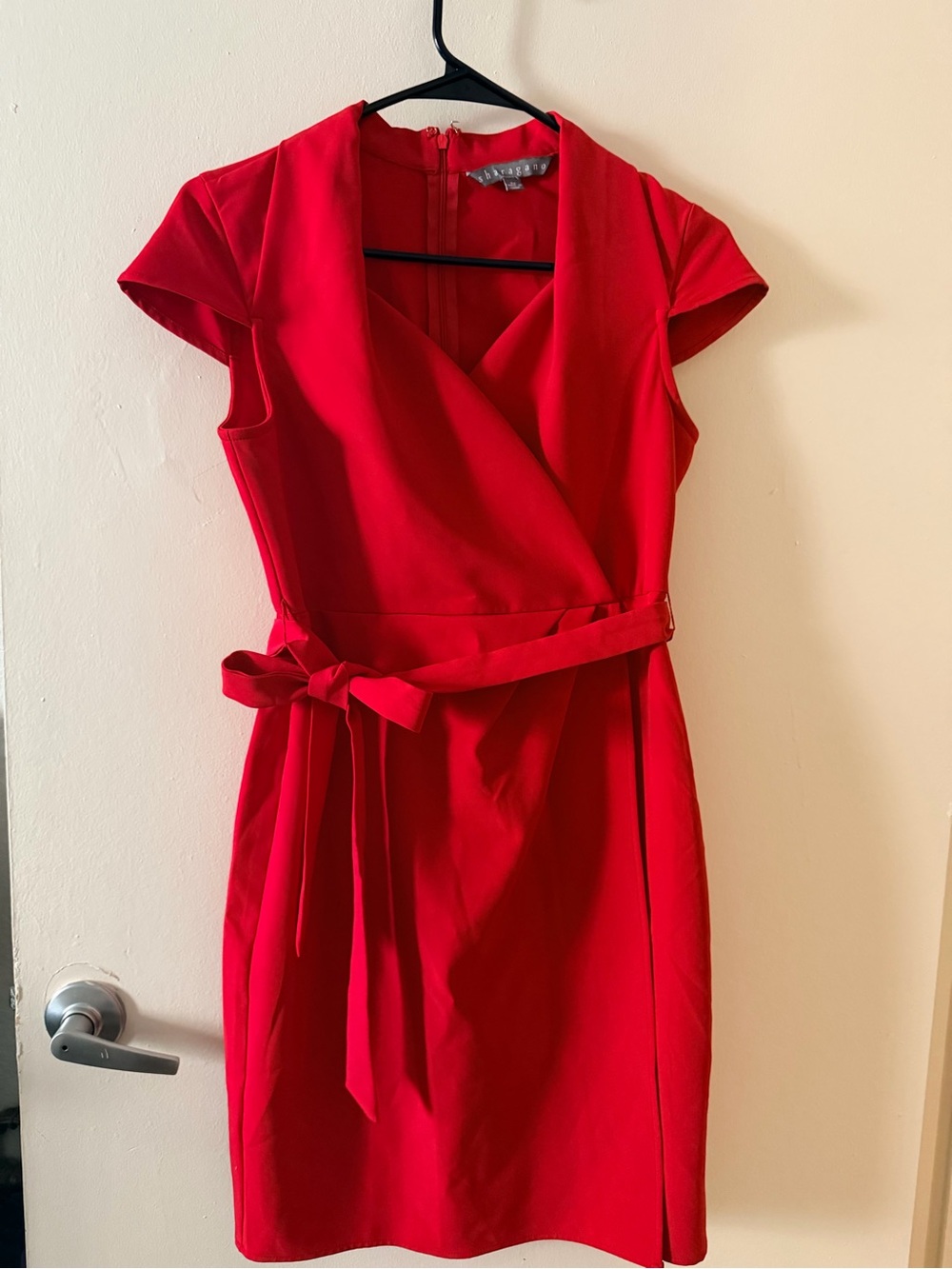 Red Wrap-Front Sheath Dress